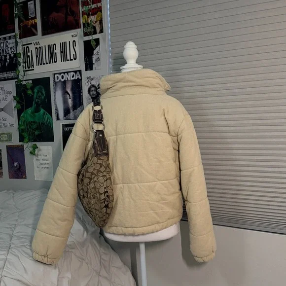 Princess Polly Beige Corduroy Puffer Jacket Women's US 2 Quilted Zip Winter Coat - Picture 3 of 10